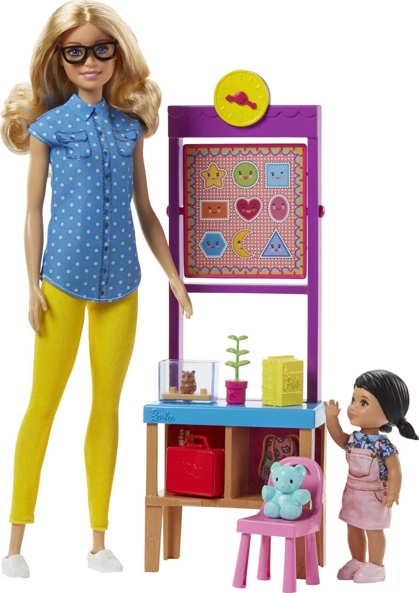Muñecas Playset Barbie Teacher Con Muñeca Moderna, Muñeca Pequeña Y Collar - Venta Internacional.
