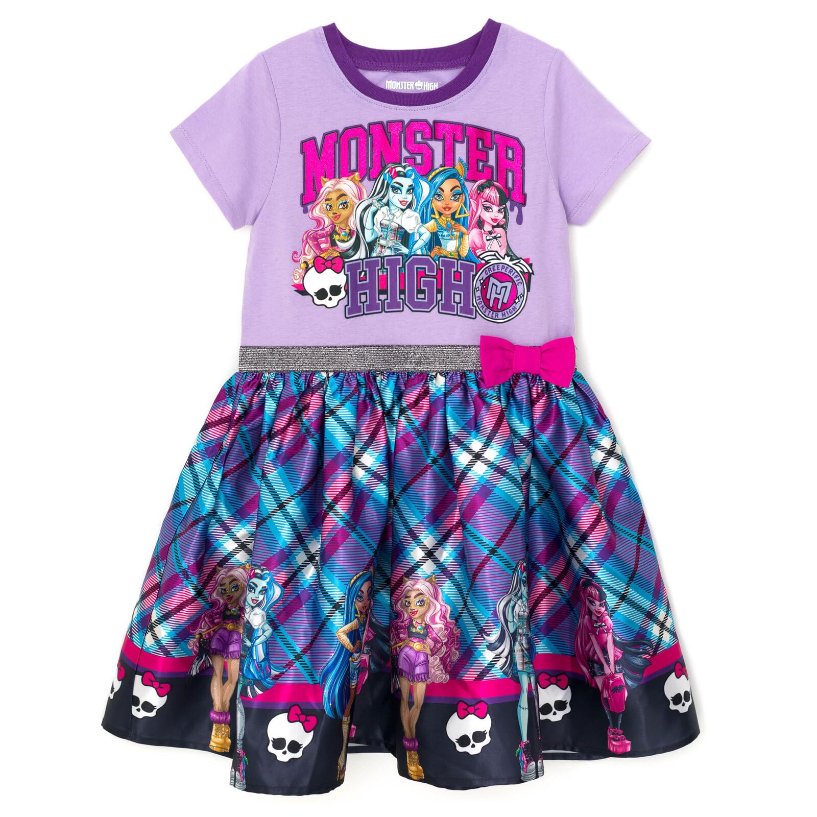 Foto 2 pulgar | Vestido Monster High Plaid Morado Para Niñas De 5 Años - Venta Internacional.
