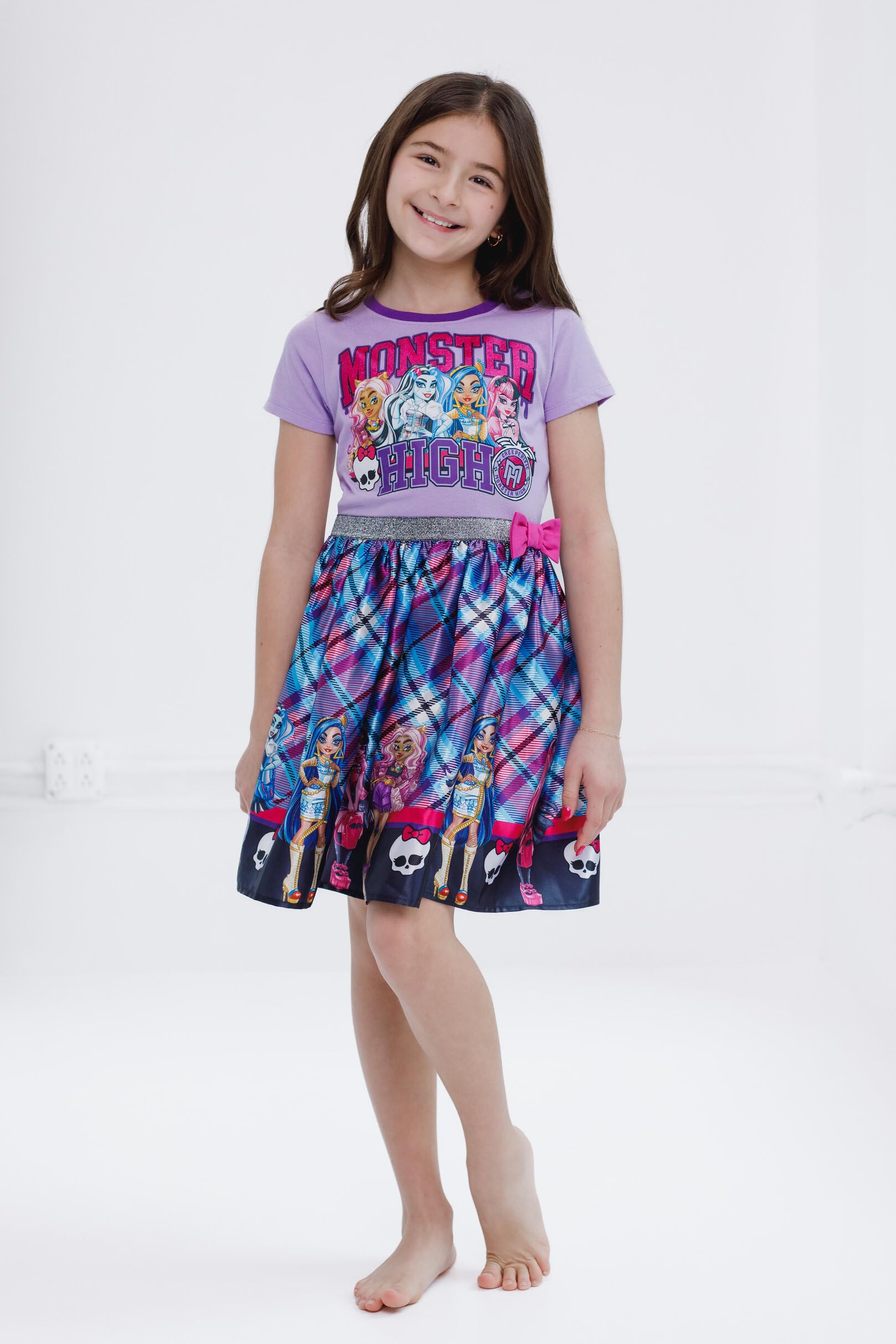 Foto 3 pulgar | Vestido Monster High Plaid Morado Para Niñas De 5 Años - Venta Internacional.