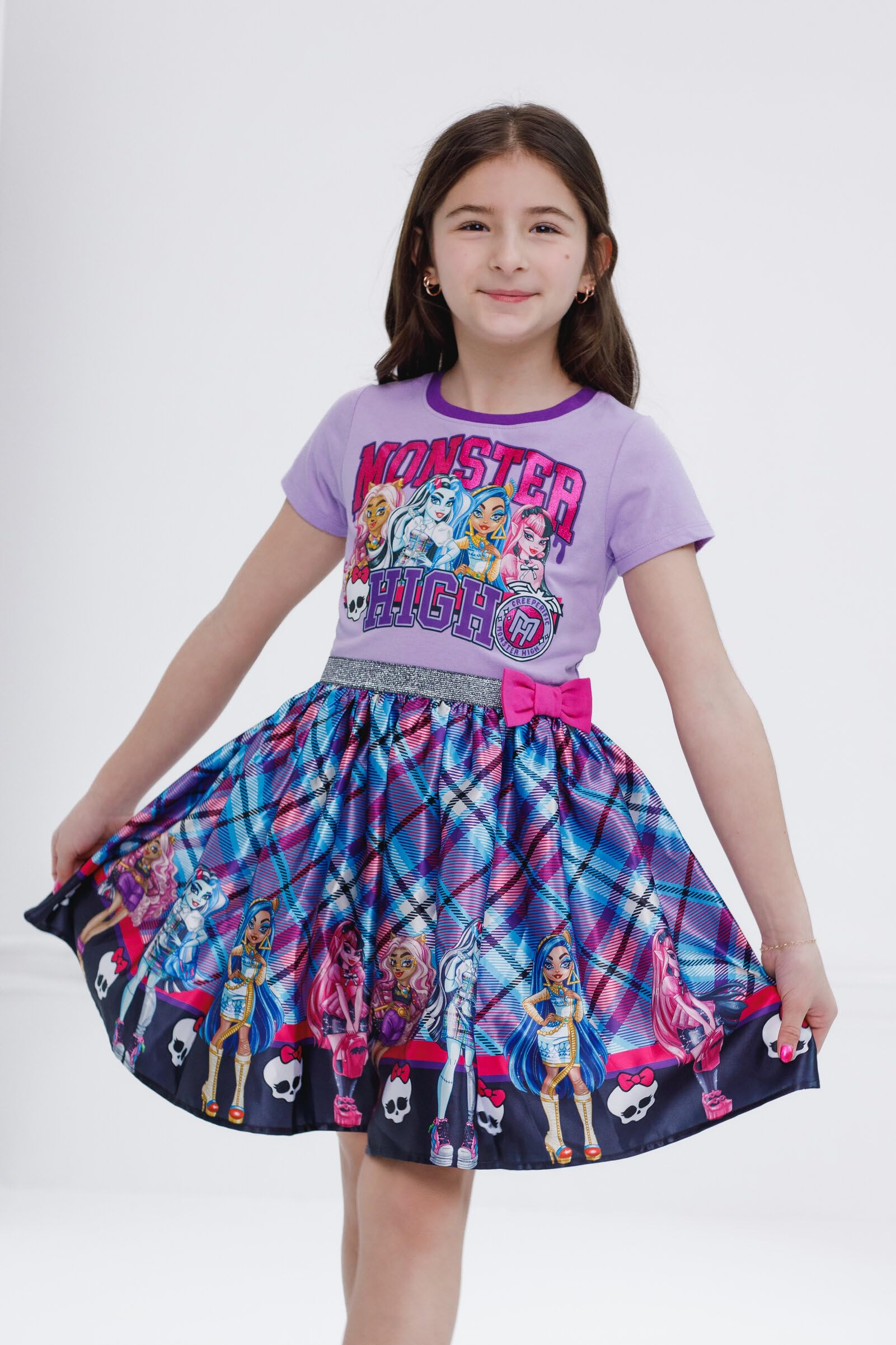 Foto 5 pulgar | Vestido Monster High Plaid Morado Para Niñas De 5 Años - Venta Internacional.
