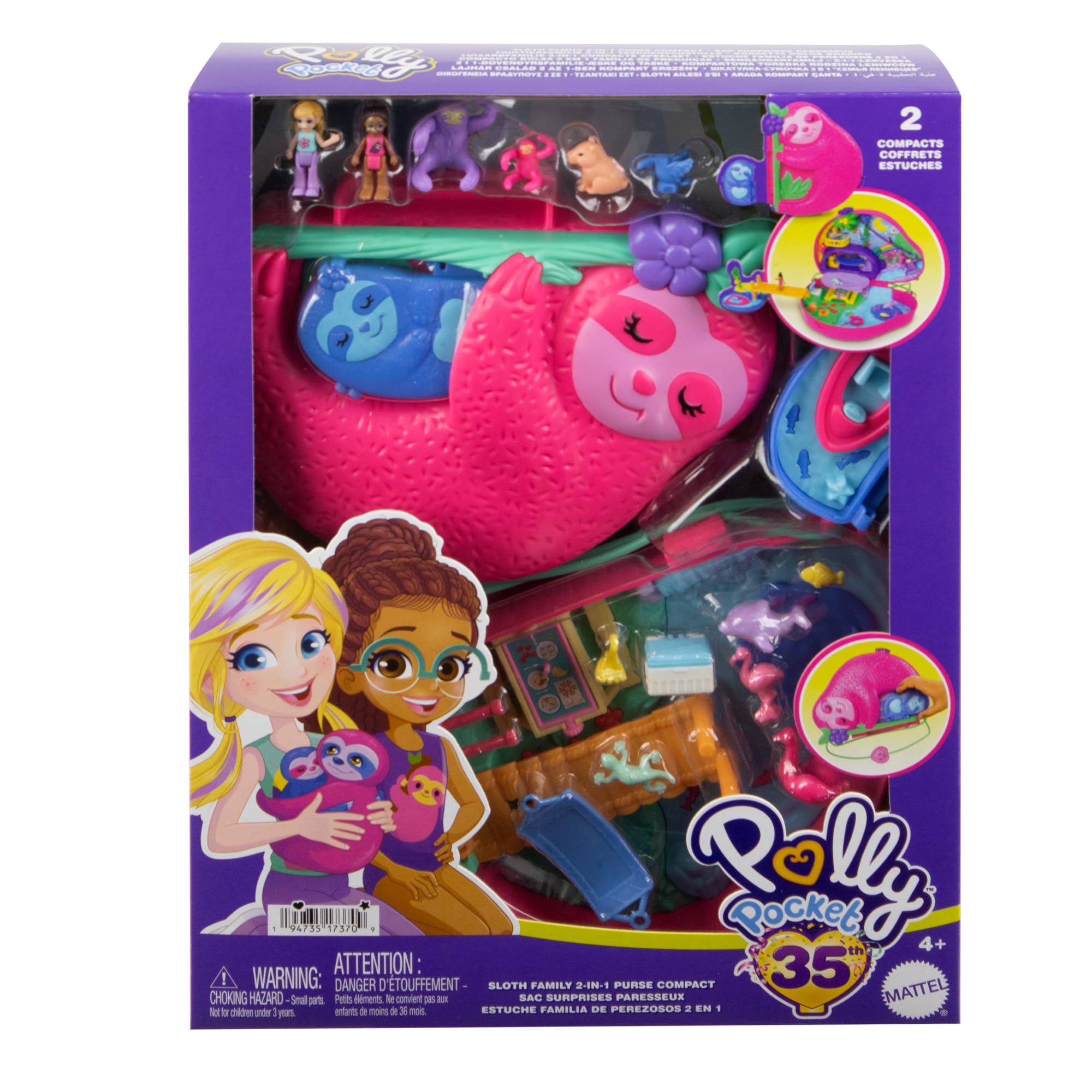 Foto 8 pulgar | Monedero 2 En 1 De Playset Polly Pocket Sloth Family Con 2 Muñecas - Venta Internacional.