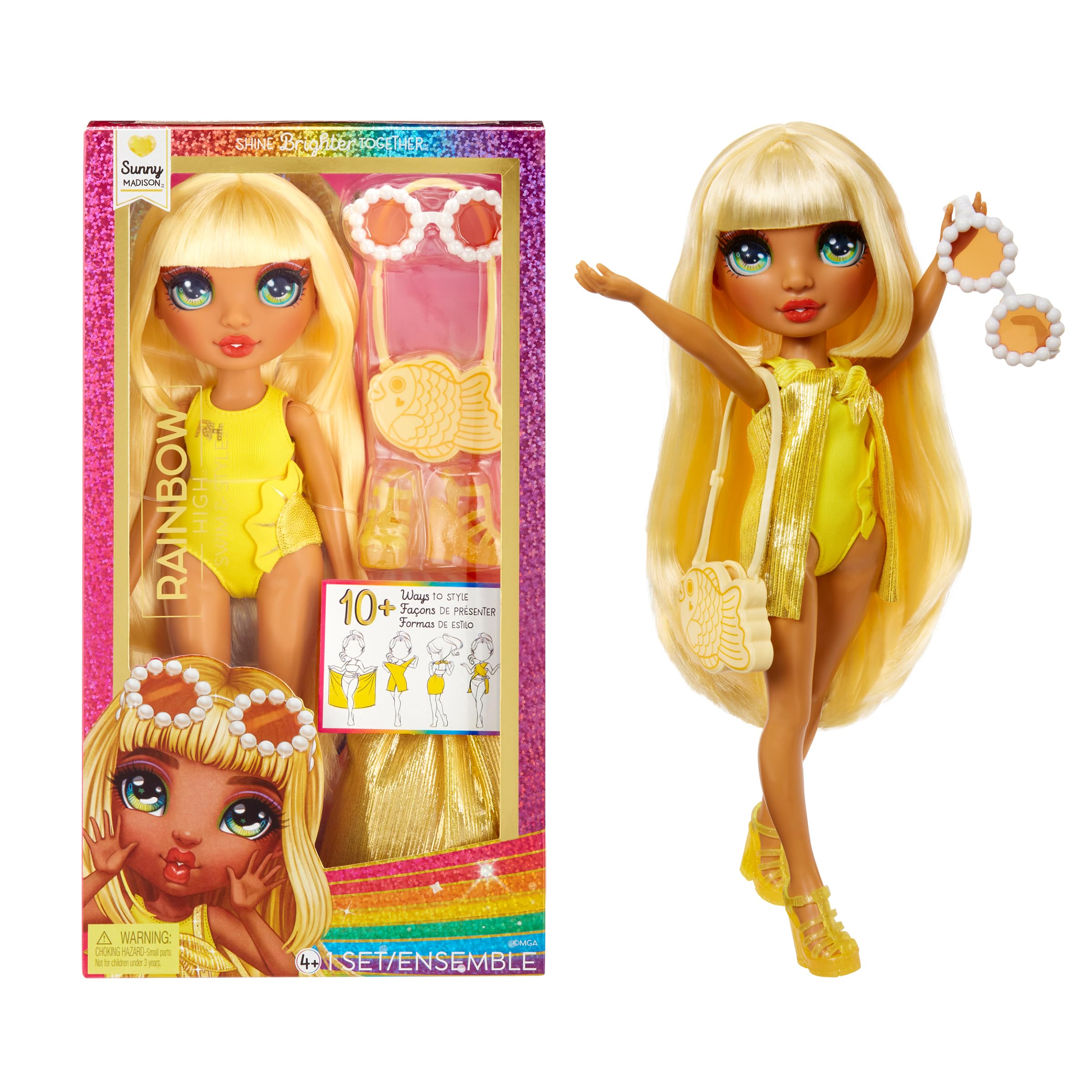 Foto 2 pulgar | Muñeca Moderna Rainbow High Swim & Style Sunny Yellow De 11 Pulgadas - Venta Internacional.