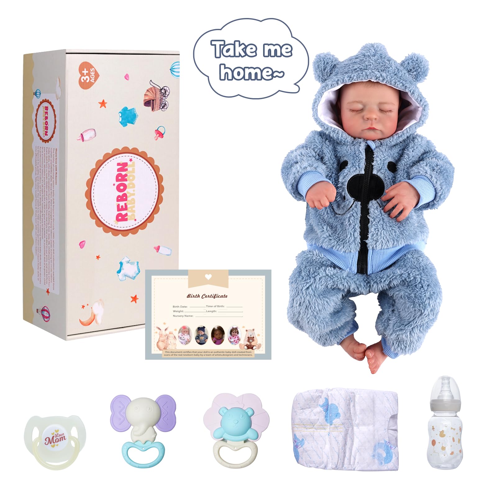 Foto 7 | Muñeca Reborn Babeside Noah De 50 Cm Con Kit De Alimentación, Caja De Regalo Para Mayores De 3 - Venta Internacional.