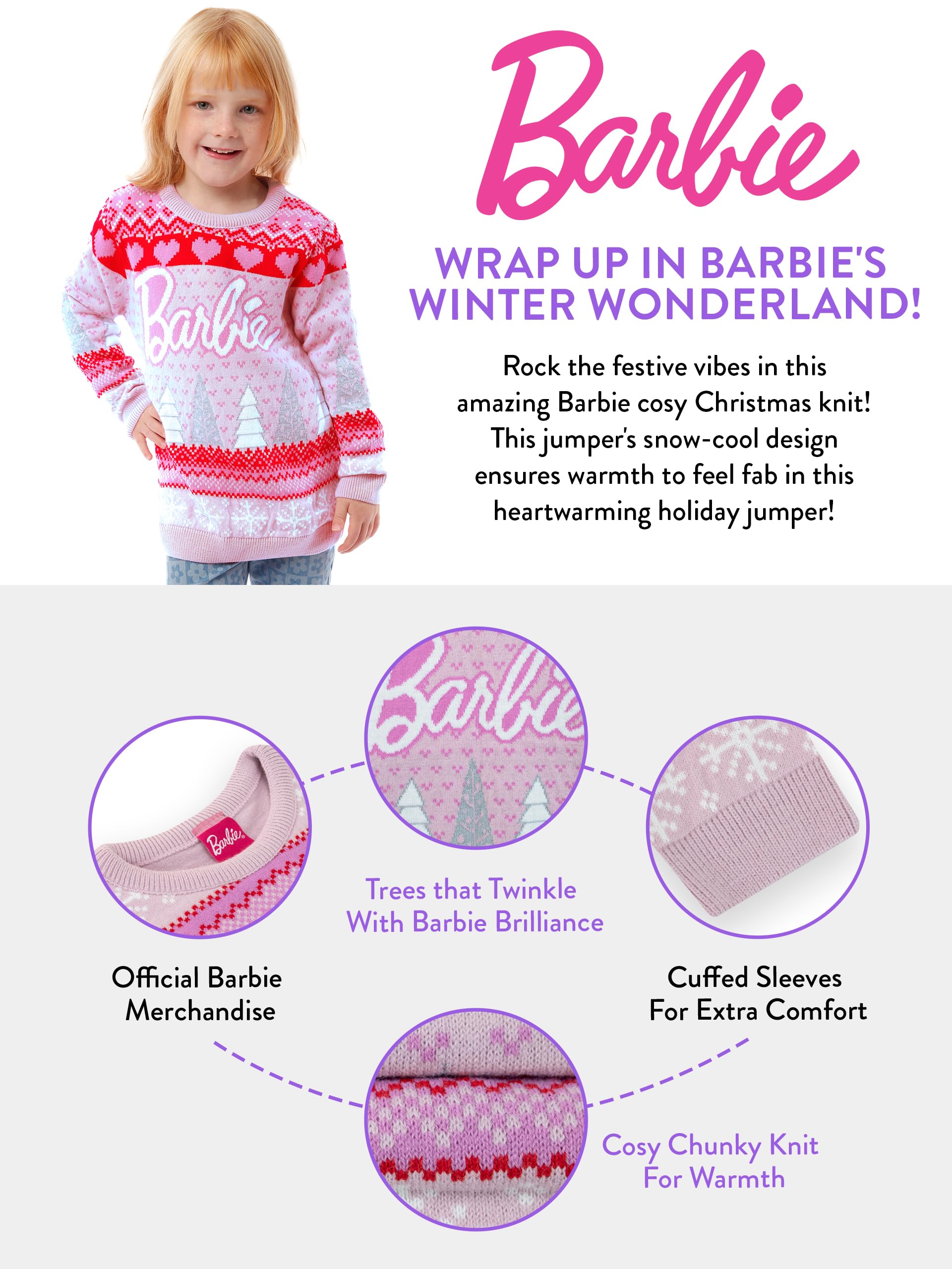 Foto 6 | Jersey Navideño Barbie Girls Rosa 10 Años - Venta Internacional.