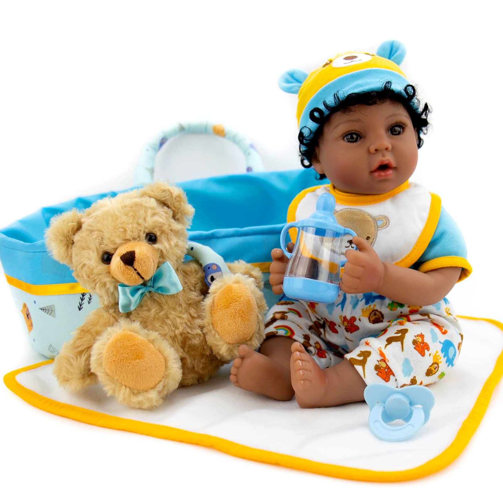 Foto 2 pulgar | Juego De Cama Reborn Baby Doll Aori Black De 18 Pulgadas Para Niño Con Portabebé - Venta Internacional.
