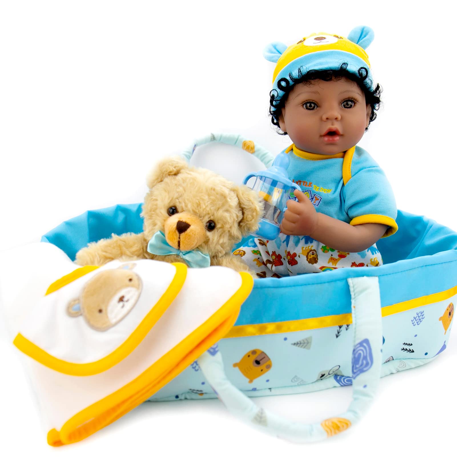 Foto 3 pulgar | Juego De Cama Reborn Baby Doll Aori Black De 18 Pulgadas Para Niño Con Portabebé - Venta Internacional.