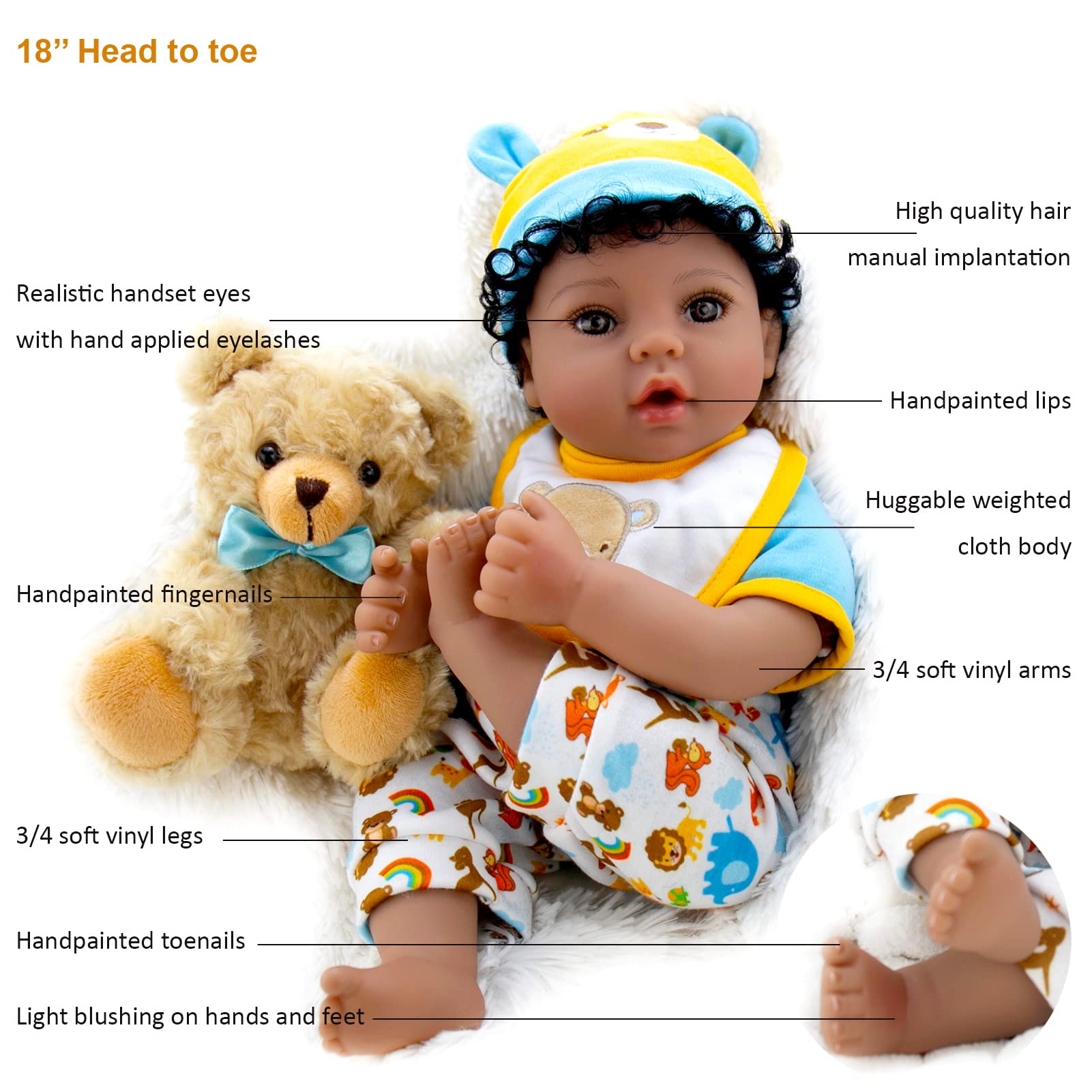 Foto 8 pulgar | Juego De Cama Reborn Baby Doll Aori Black De 18 Pulgadas Para Niño Con Portabebé - Venta Internacional.