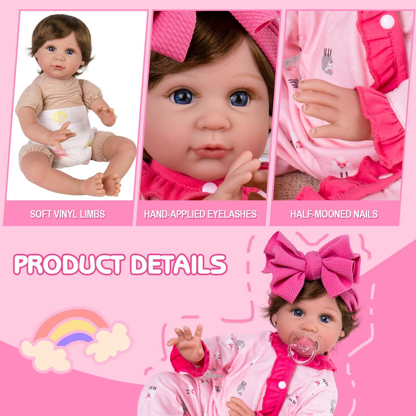 Foto 6 pulgar | Muñeca Reborn Aori Realista Para Niña Realista De 22 Pulgadas Con Accesorios - Venta Internacional.