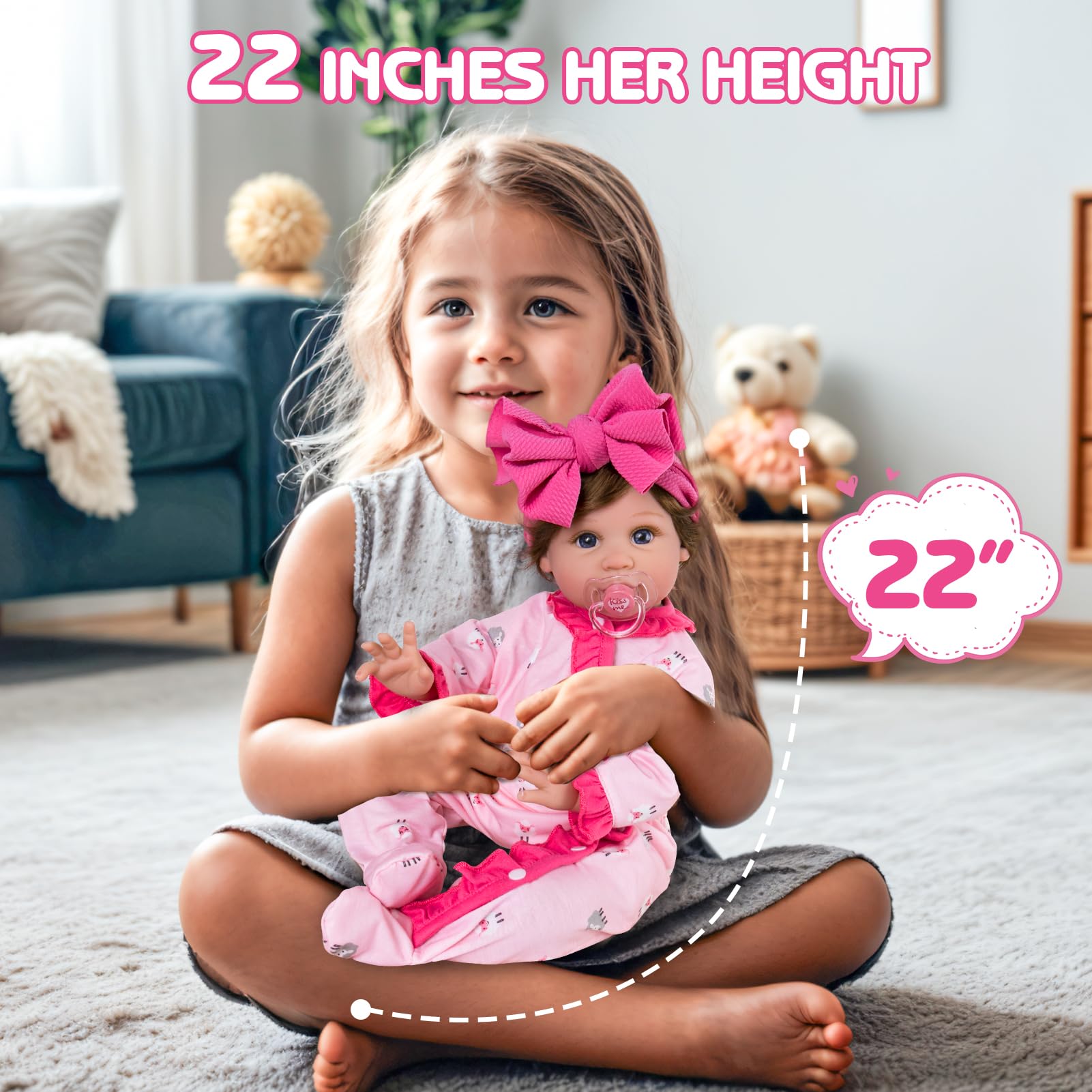 Foto 7 | Muñeca Reborn Aori Realista Para Niña Realista De 22 Pulgadas Con Accesorios - Venta Internacional.