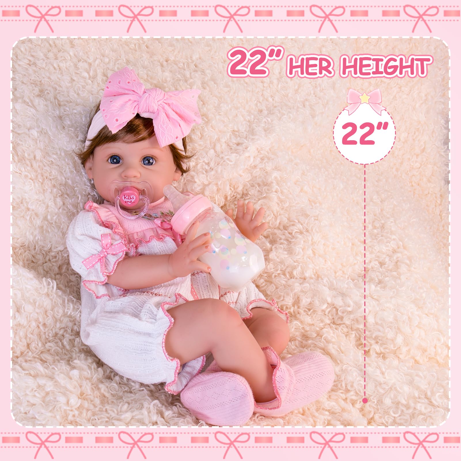 Foto 7 pulgar | Muñeca Reborn Aori Realista De 55 Cm Con Accesorios - Venta Internacional.