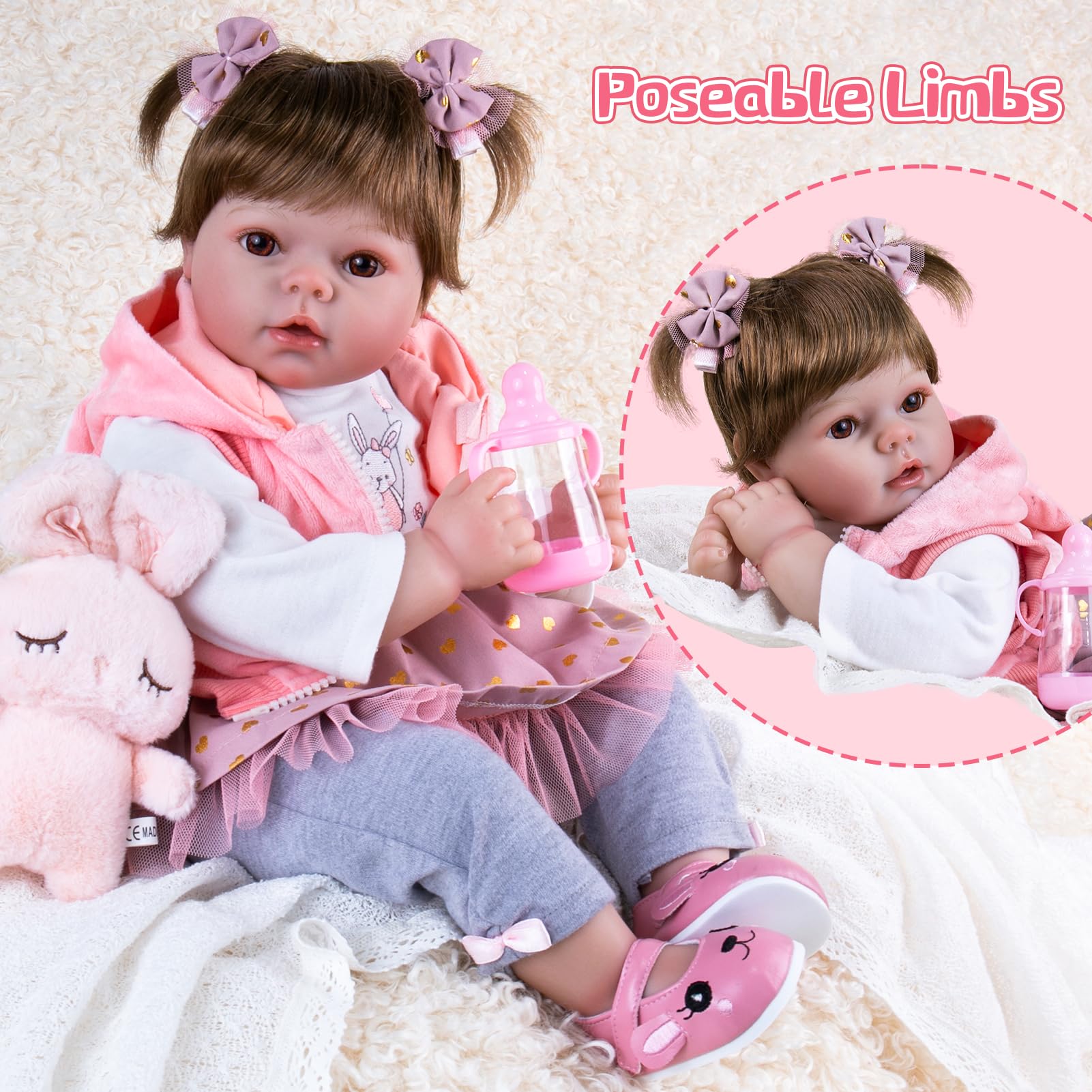 Foto 5 pulgar | Muñeca Reborn Aori, Realista, Realista, De 55 Cm Con Diseño De Gatitos - Venta Internacional.