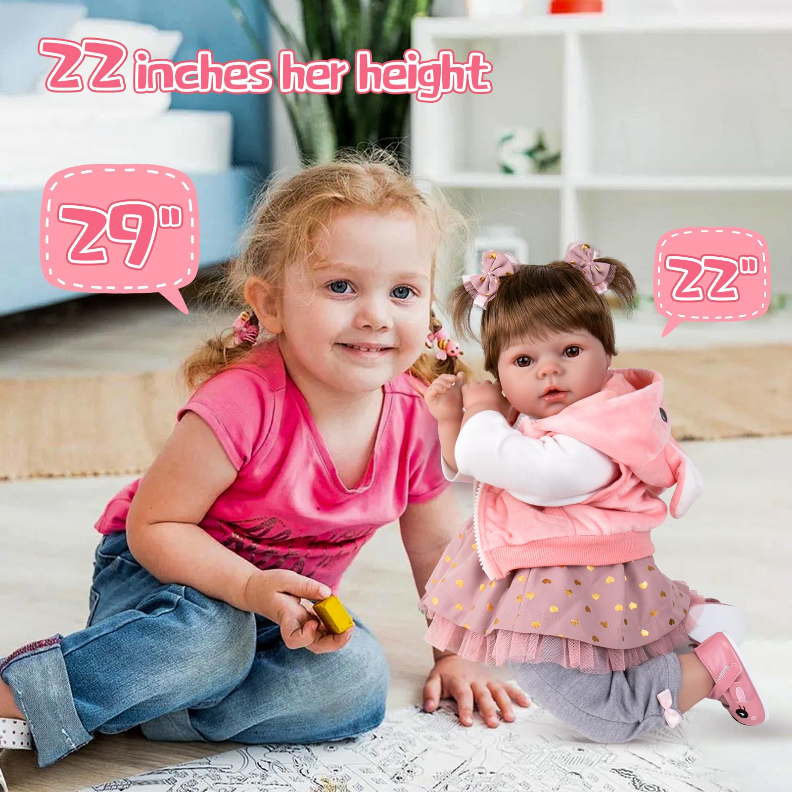 Foto 6 | Muñeca Reborn Aori, Realista, Realista, De 55 Cm Con Diseño De Gatitos - Venta Internacional.