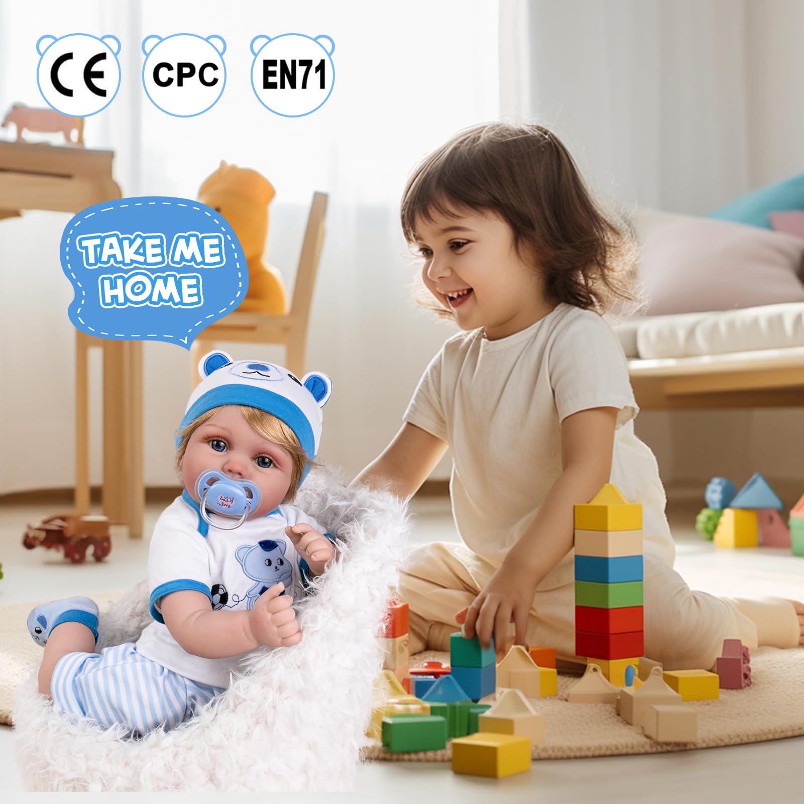 Foto 2 | Muñeco Aori Real Life De 55 Cm Para Niño Recién Nacido Realista Con Accesorios - Venta Internacional.