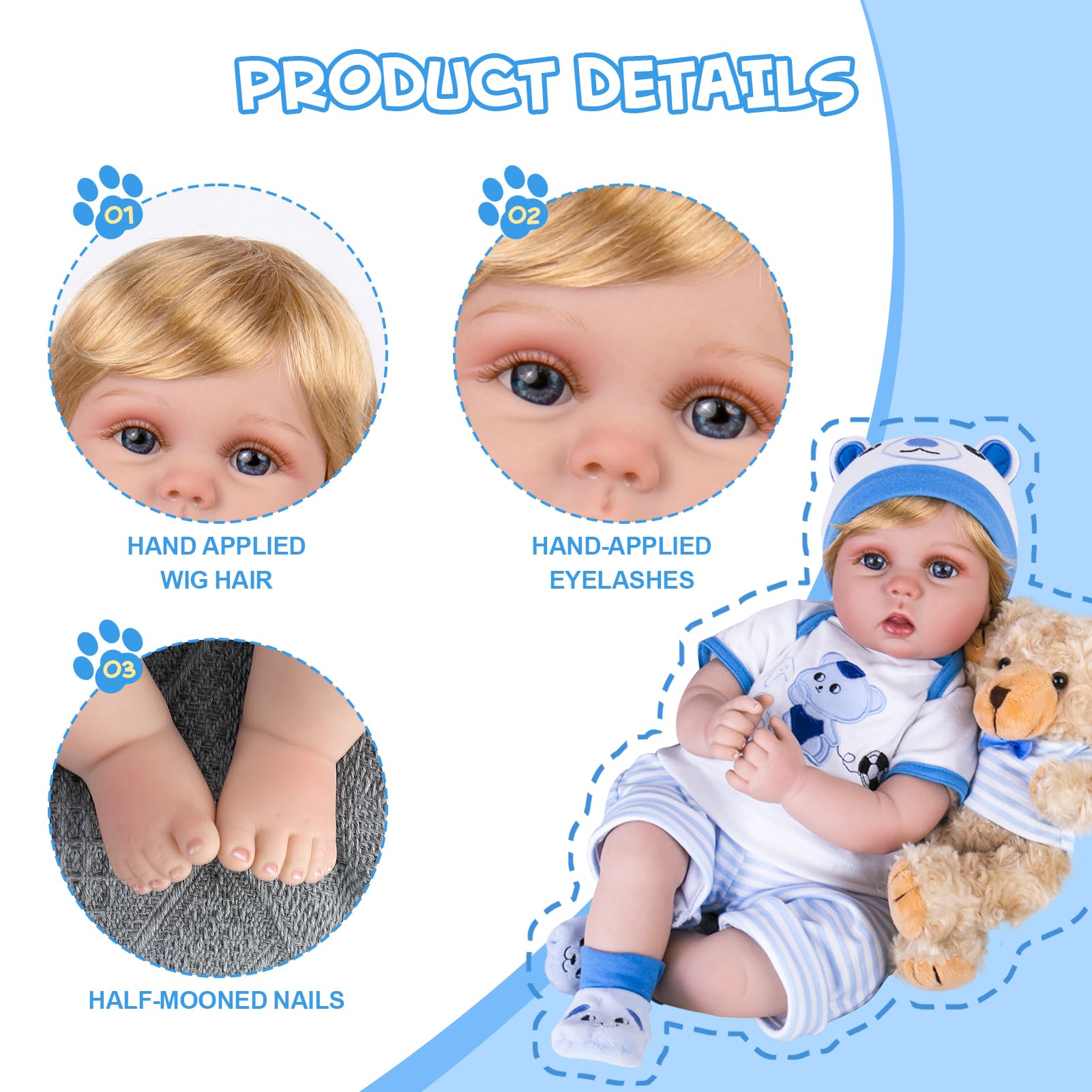 Foto 5 pulgar | Muñeco Aori Real Life De 55 Cm Para Niño Recién Nacido Realista Con Accesorios - Venta Internacional.