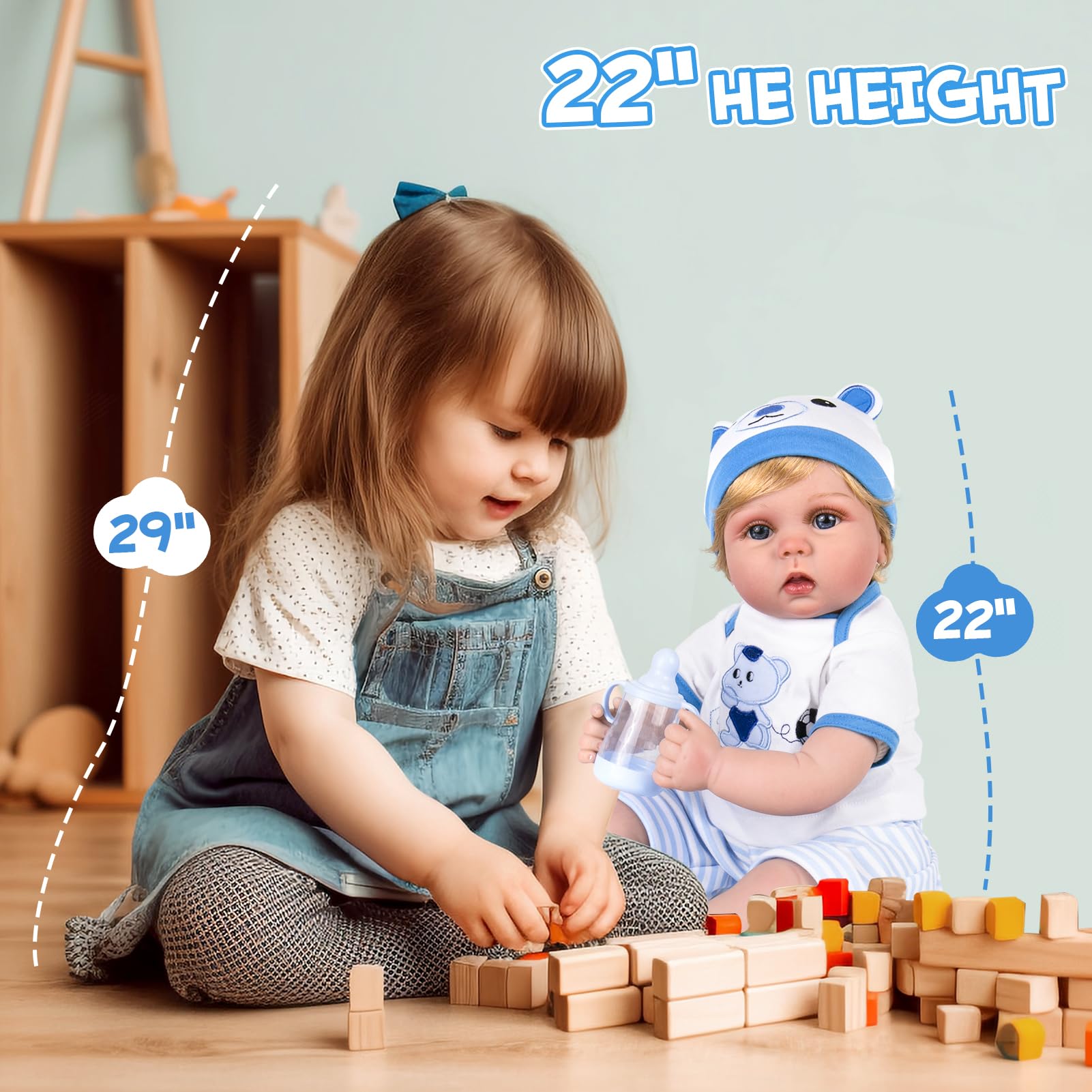Foto 6 pulgar | Muñeco Aori Real Life De 55 Cm Para Niño Recién Nacido Realista Con Accesorios - Venta Internacional.