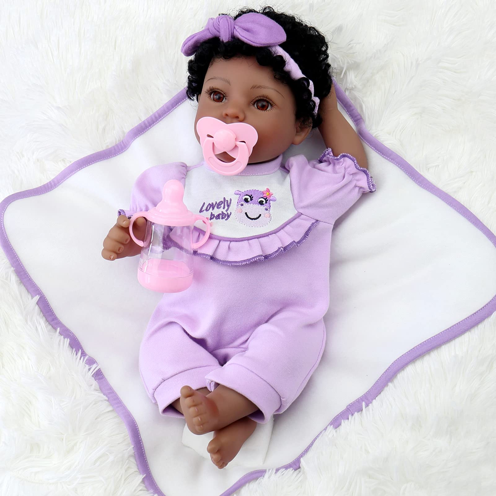 Foto 6 pulgar | Muñeca Reborn Aori Negra De 45 Cm Con Accesorios, 3 Libras - Venta Internacional.