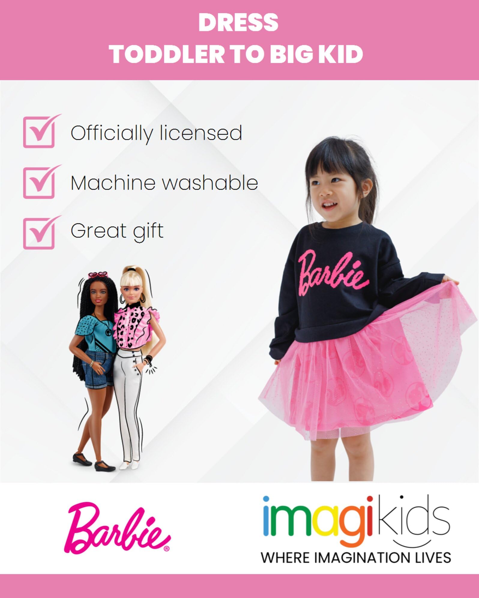Foto 4 pulgar | Vestido Barbie Para Niñas Pequeñas, Felpa Francesa, Negro, 5t, Manga Larga - Venta Internacional.