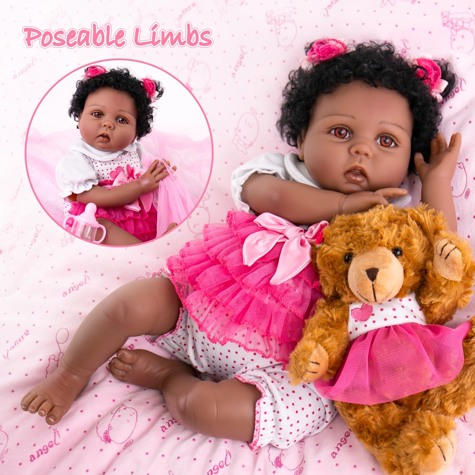 Foto 5 pulgar | Muñeca Reborn Aori, Realista, Afroamericana, 55 Cm - Venta Internacional.