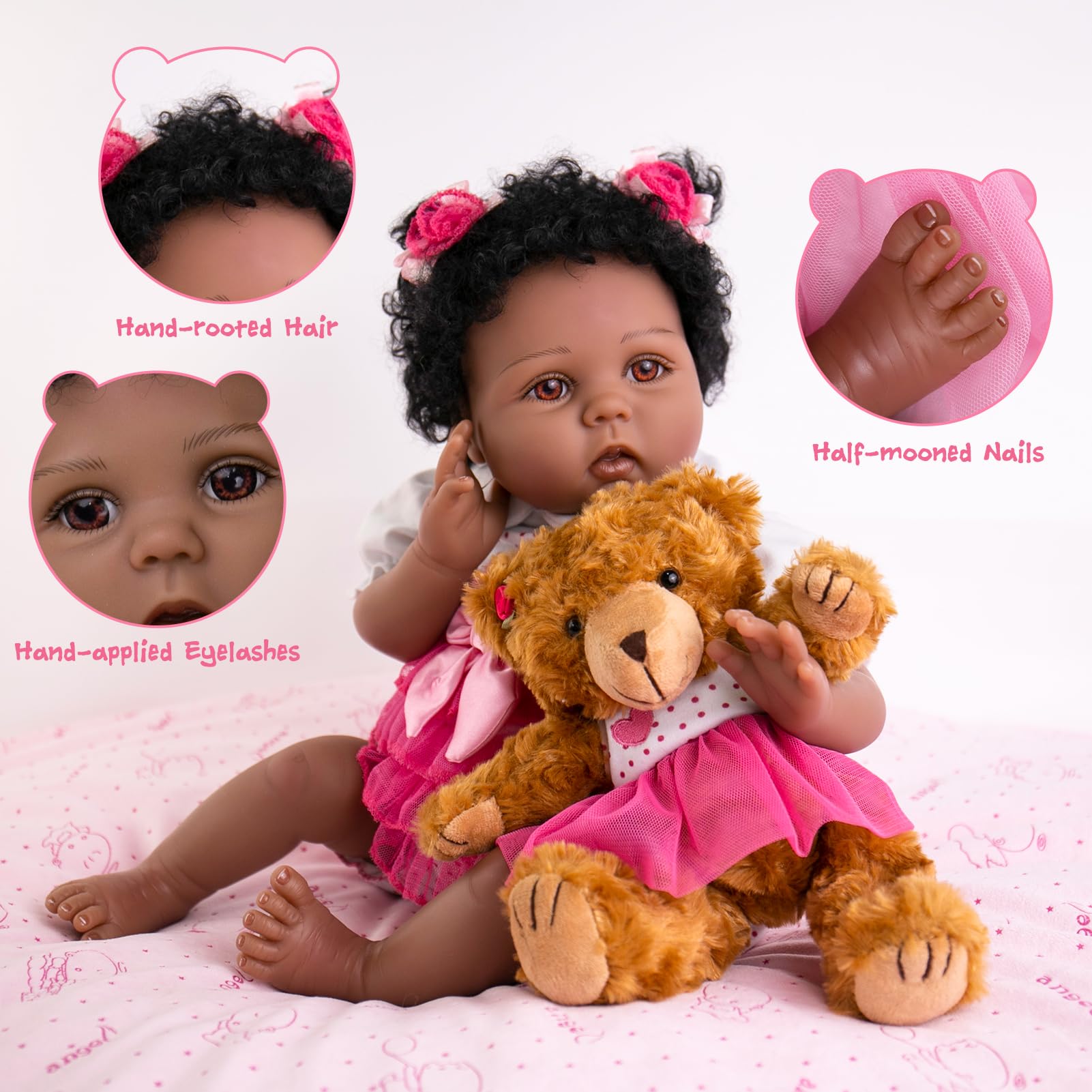 Foto 5 | Muñeca Reborn Aori, Realista, Afroamericana, 55 Cm - Venta Internacional.