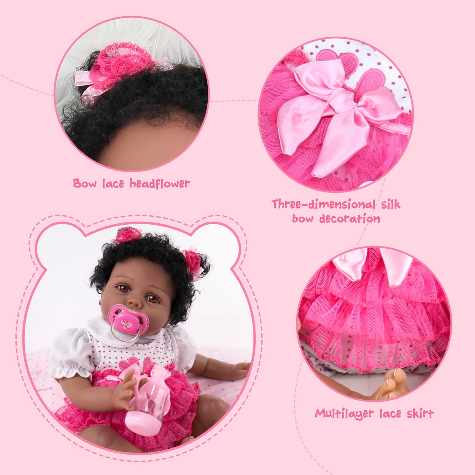 Foto 6 | Muñeca Reborn Aori, Realista, Afroamericana, 55 Cm - Venta Internacional.