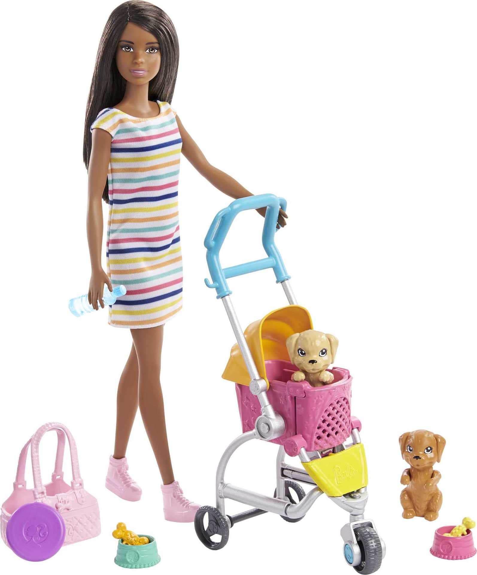 Foto 2 pulgar | Muñeca Playset Barbie Para Pasear Perros Con Cochecito Transformador - Venta Internacional.