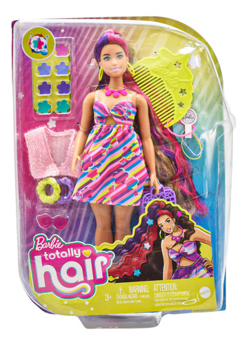 Foto 1 | Barbie Totally Hair Vestido De Flores Muñeca 29cm Mattel Cd