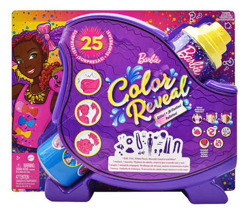 Foto 2 pulgar | Barbie Color Reveal Brillantina 25 Sorpresas Violeta Mattel