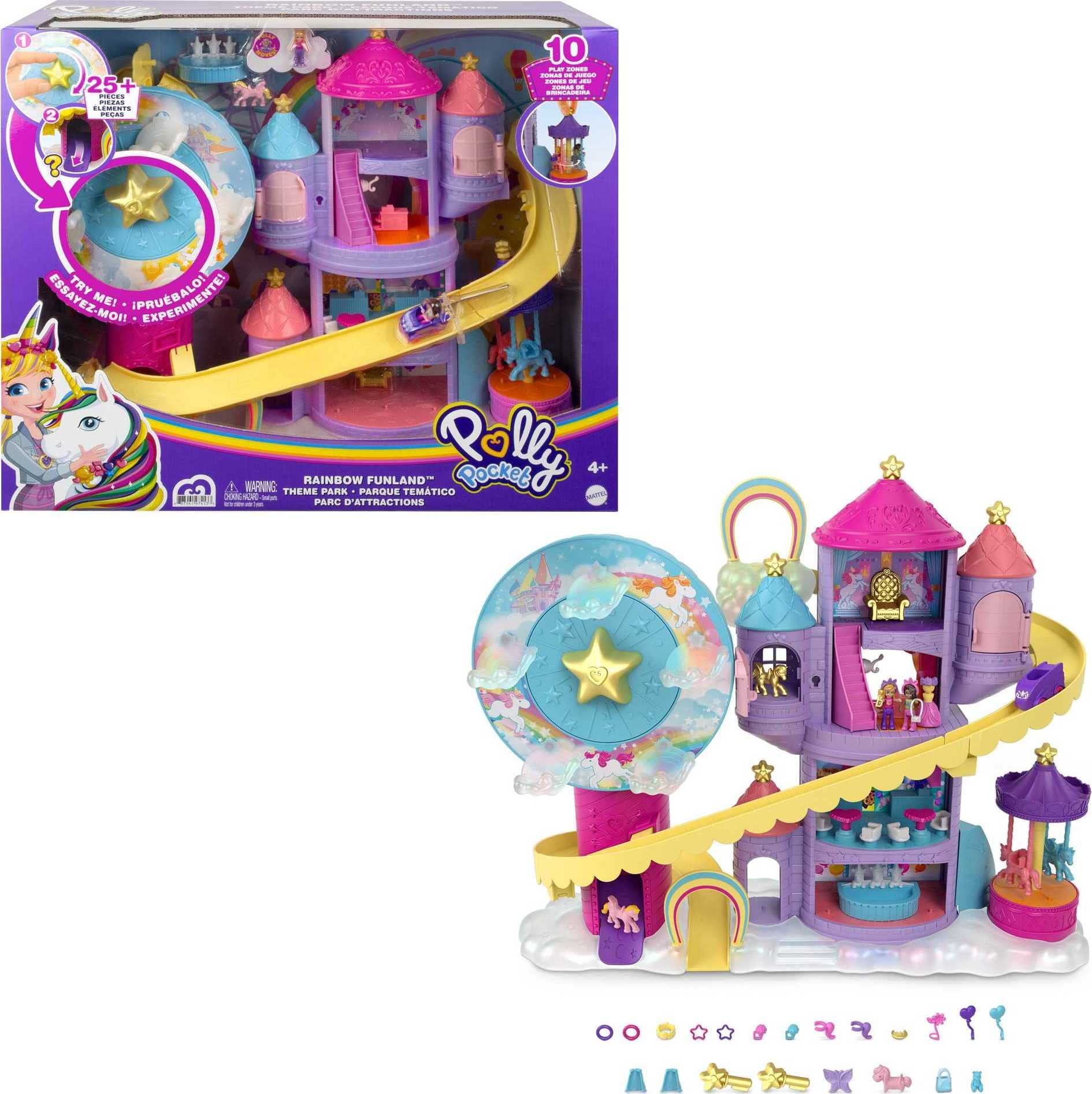 Foto 2 pulgar | Parque Temático Polly Pocket Rainbow Funland Con 3 Atracciones Y 7 Áreas - Venta Internacional.