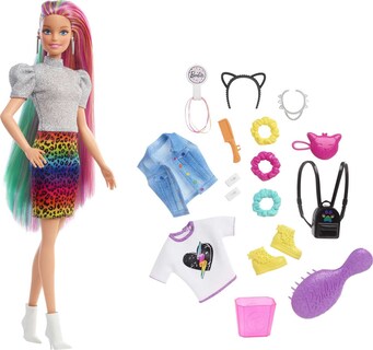 Foto 1 | Muñeca Barbie Con Pelo De Leopardo Y Arcoíris Con Mechas Que Cambian De Color - Venta Internacional.