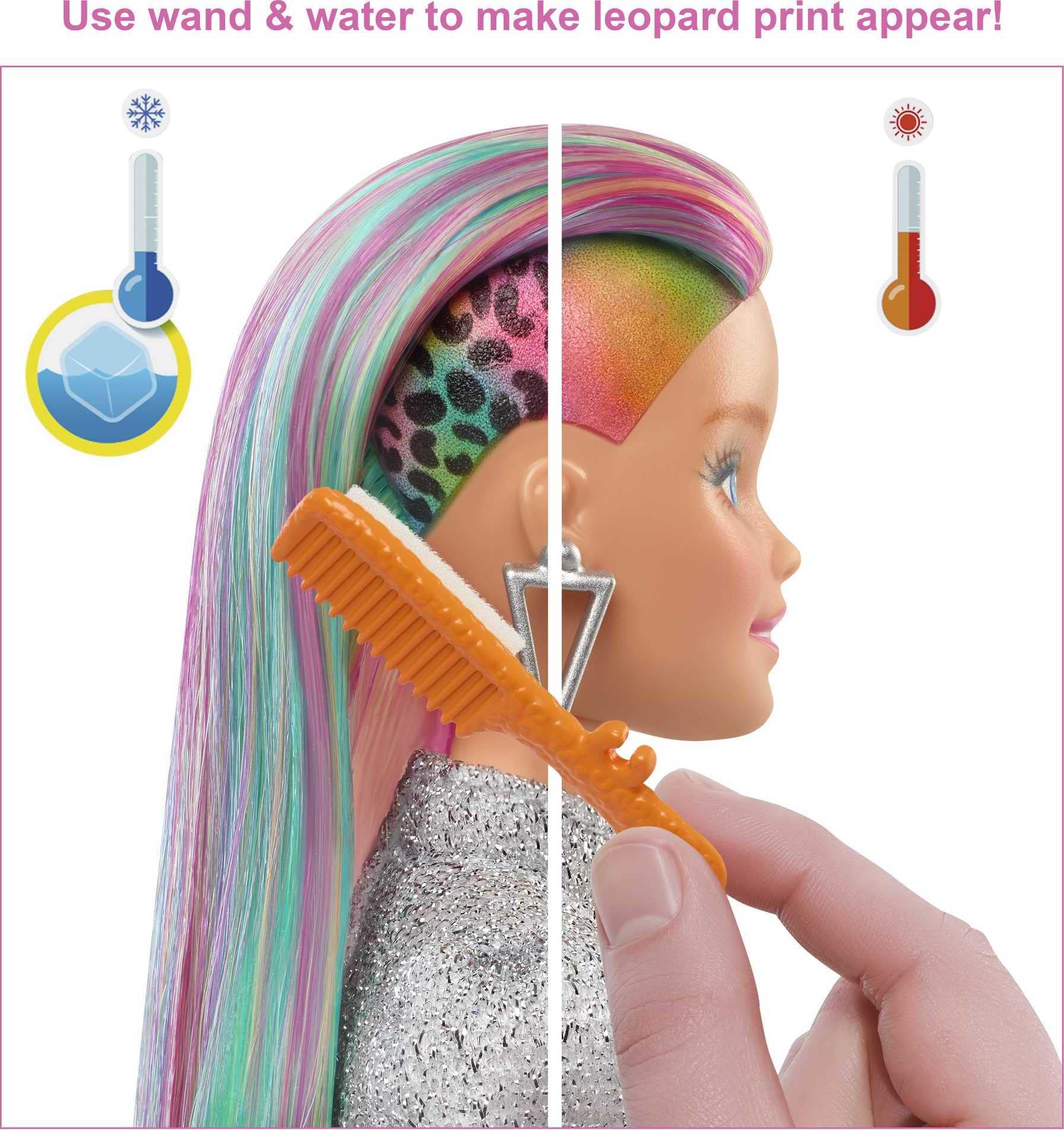 Foto 3 pulgar | Muñeca Barbie Con Pelo De Leopardo Y Arcoíris Con Mechas Que Cambian De Color - Venta Internacional.