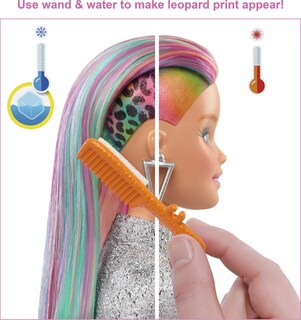 Foto 2 | Muñeca Barbie Con Pelo De Leopardo Y Arcoíris Con Mechas Que Cambian De Color - Venta Internacional.