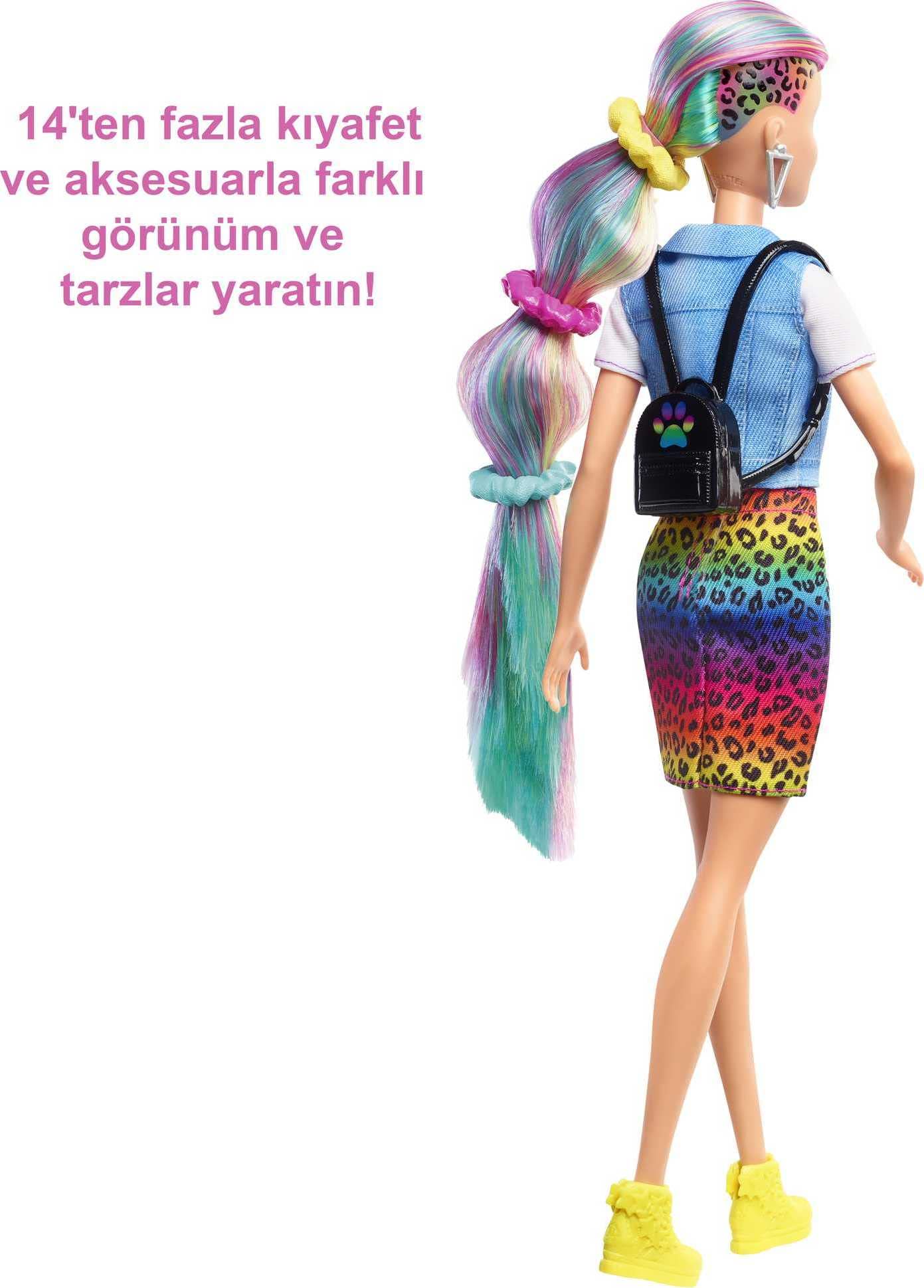 Foto 4 pulgar | Muñeca Barbie Con Pelo De Leopardo Y Arcoíris Con Mechas Que Cambian De Color - Venta Internacional.