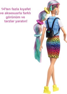 Foto 3 | Muñeca Barbie Con Pelo De Leopardo Y Arcoíris Con Mechas Que Cambian De Color - Venta Internacional.