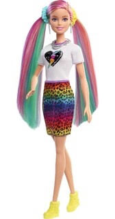 Foto 4 | Muñeca Barbie Con Pelo De Leopardo Y Arcoíris Con Mechas Que Cambian De Color - Venta Internacional.