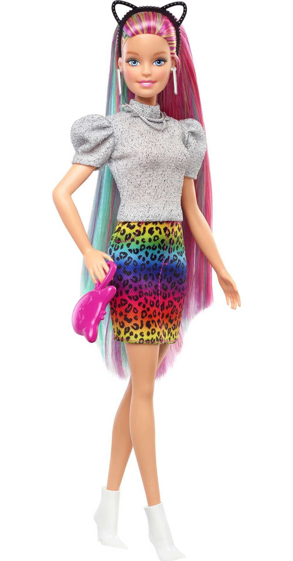 Foto 6 pulgar | Muñeca Barbie Con Pelo De Leopardo Y Arcoíris Con Mechas Que Cambian De Color - Venta Internacional.