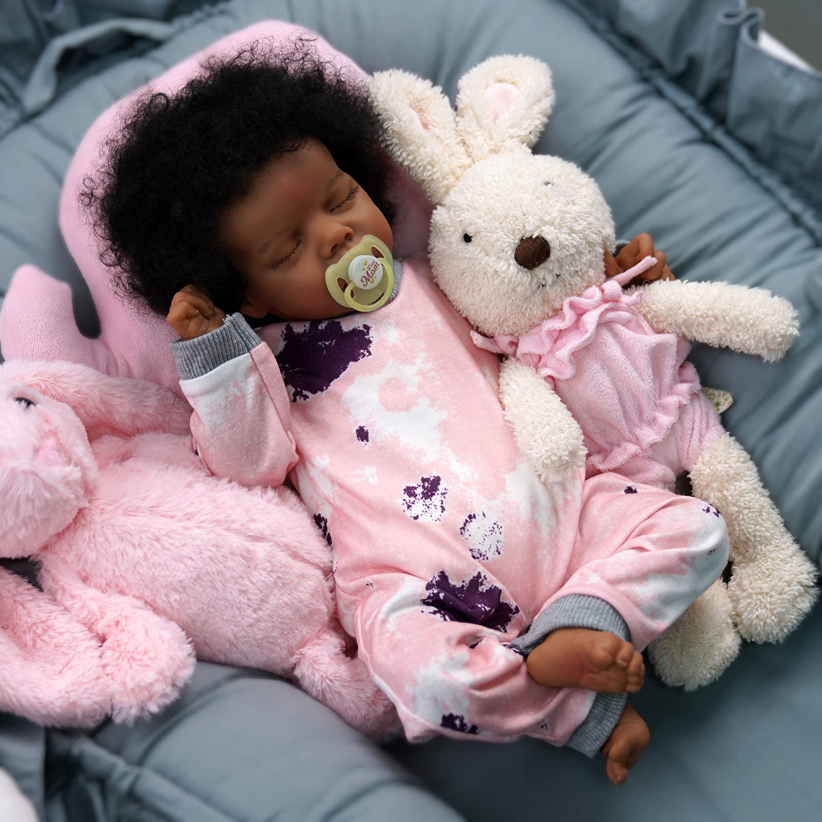 Foto 2 pulgar | Muñeca Reborn Jizhi Relike Afroamericana De 43 Cm Con Kit De Alimentación - Venta Internacional.