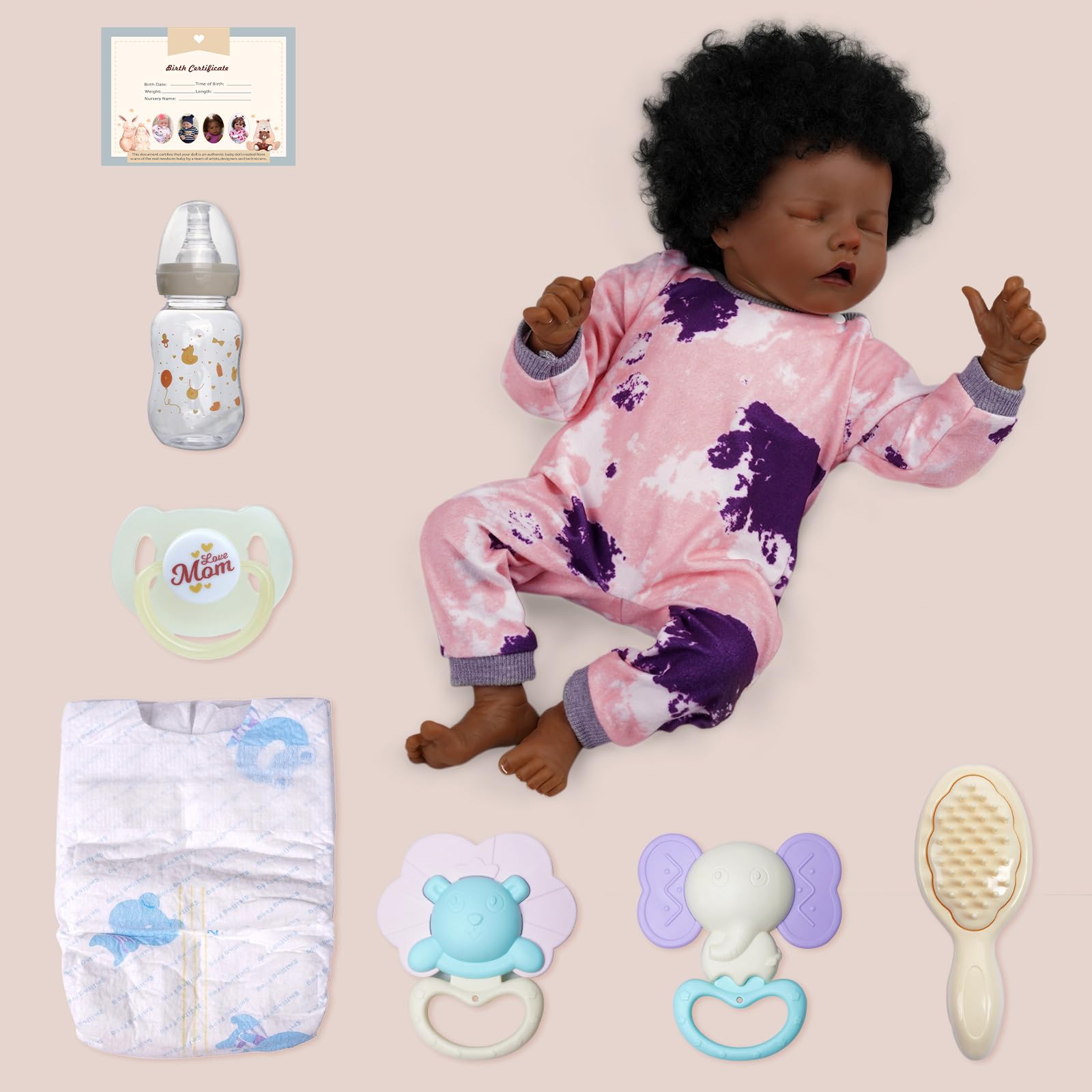 Foto 7 pulgar | Muñeca Reborn Jizhi Relike Afroamericana De 43 Cm Con Kit De Alimentación - Venta Internacional.