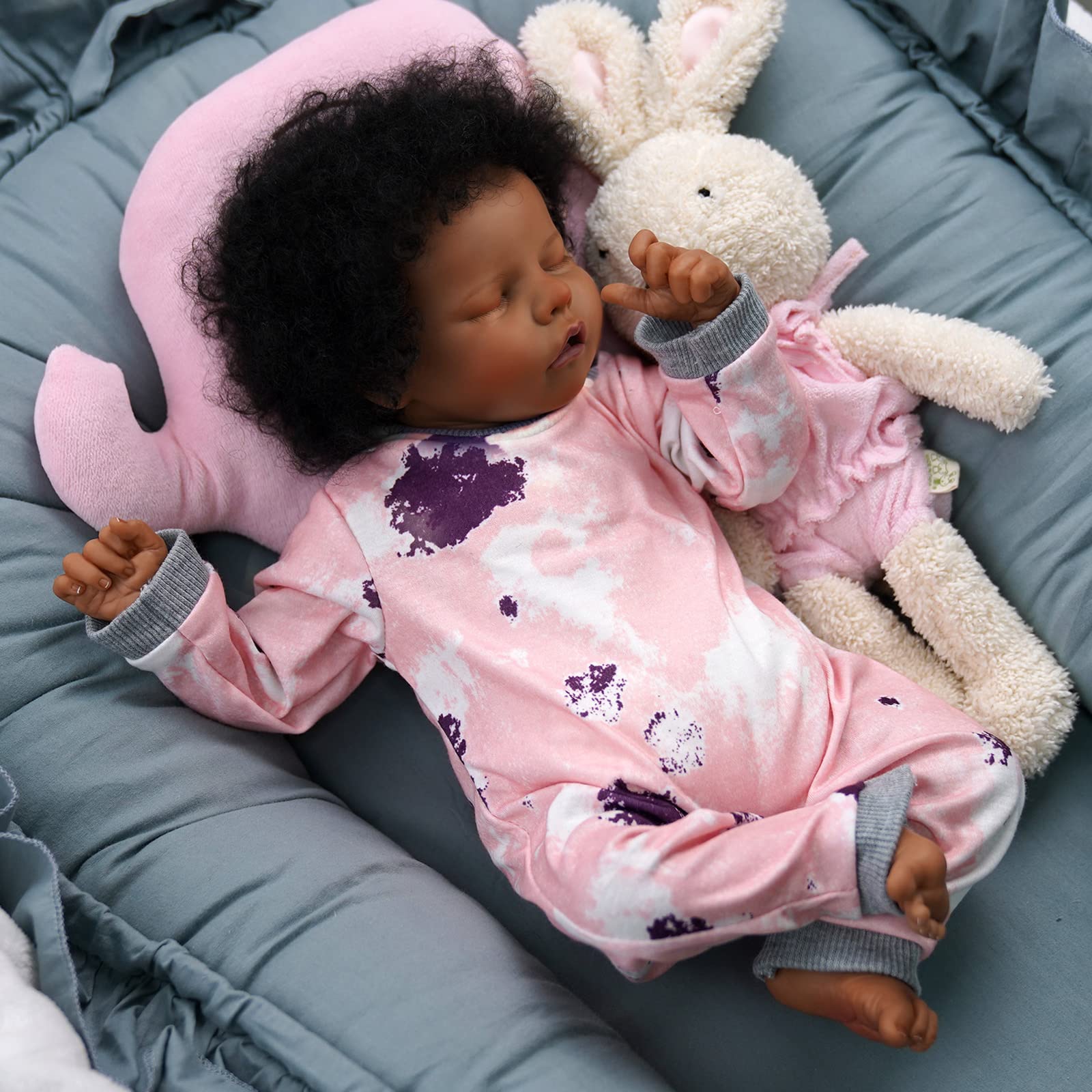 Foto 8 pulgar | Muñeca Reborn Jizhi Relike Afroamericana De 43 Cm Con Kit De Alimentación - Venta Internacional.