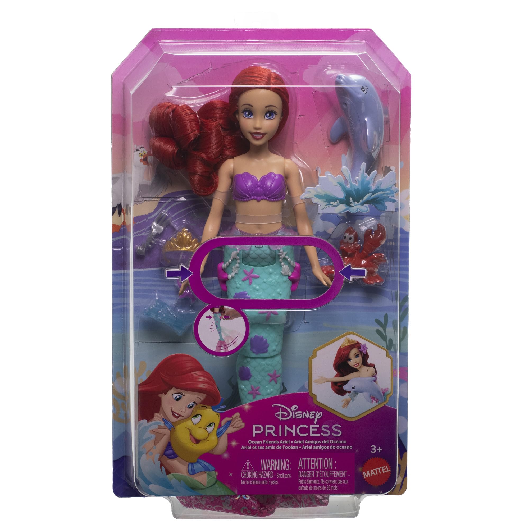 Foto 6 | Muñeca De Moda Mattel Disney Princess Ariel Con Dolphin Squirter - Venta Internacional.