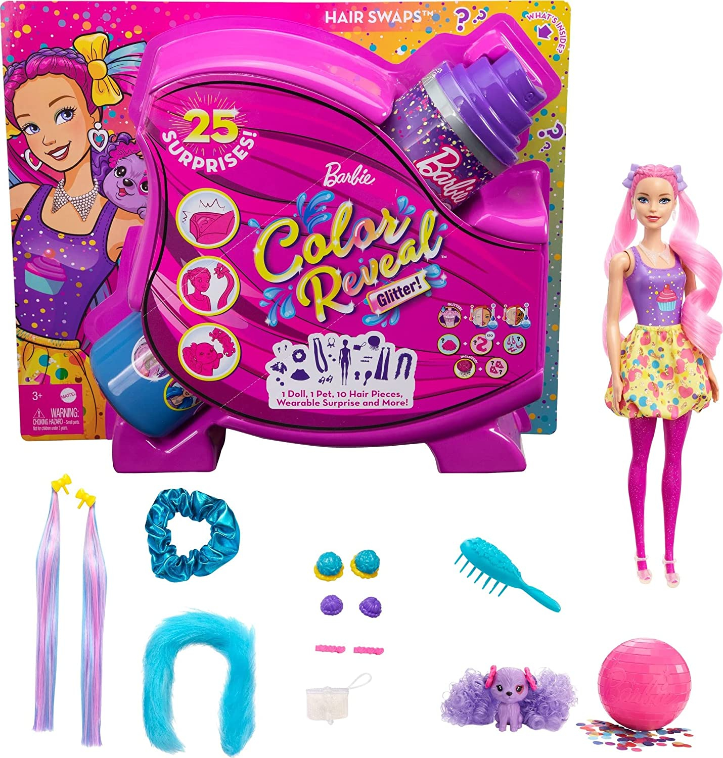 Venta Internacional-  Barbie Color Reveal, Set De Fiesta Sorpresa, Muñeca Cabello Rosa Para Niñas De 3 Años En Adelant