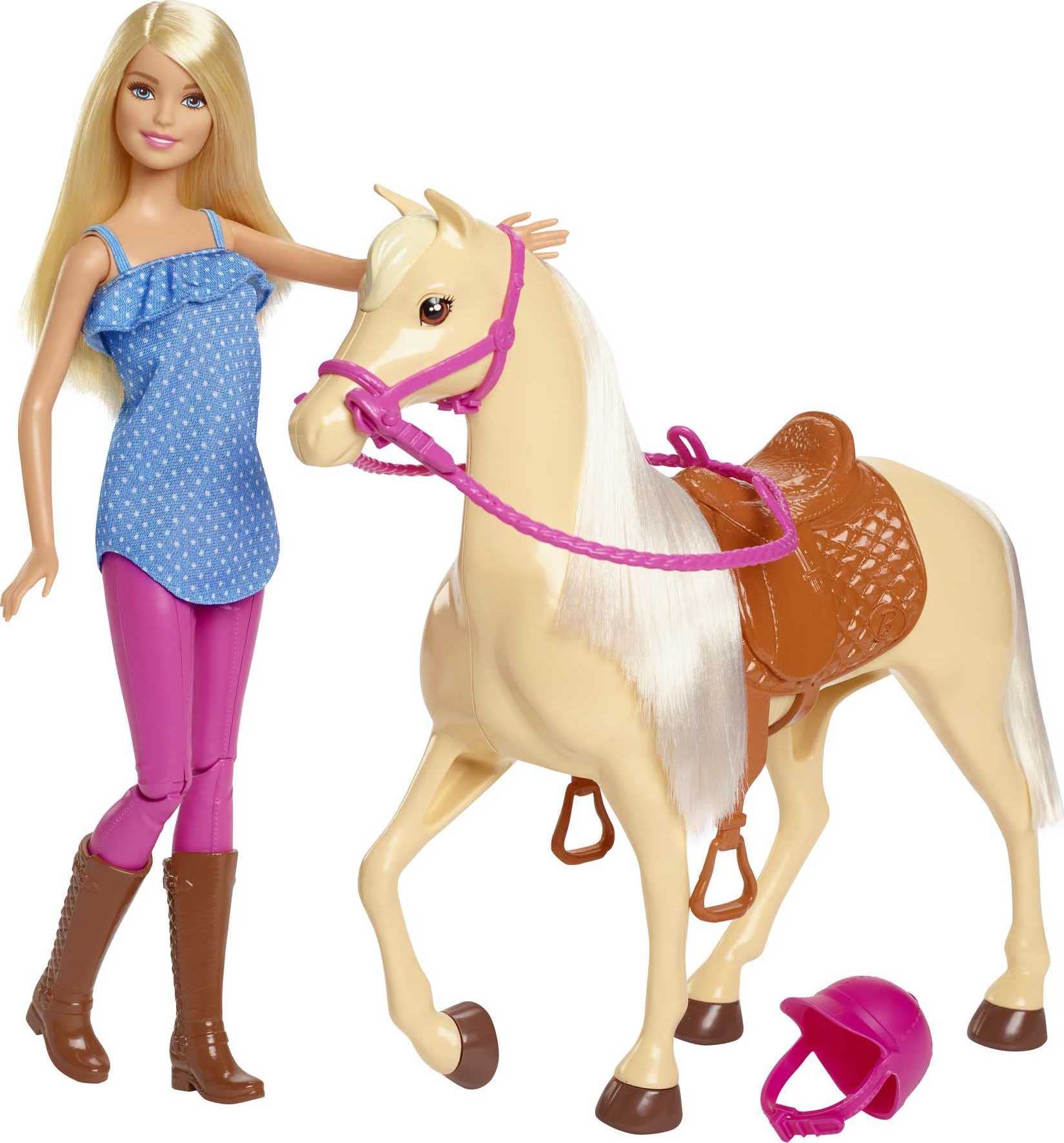 Foto 2 pulgar | Venta Internacional-  Muñeca Barbie, Rubia, Con Traje De Montar Con Casco Y Caballo Marrón Claro Con Melena Y C