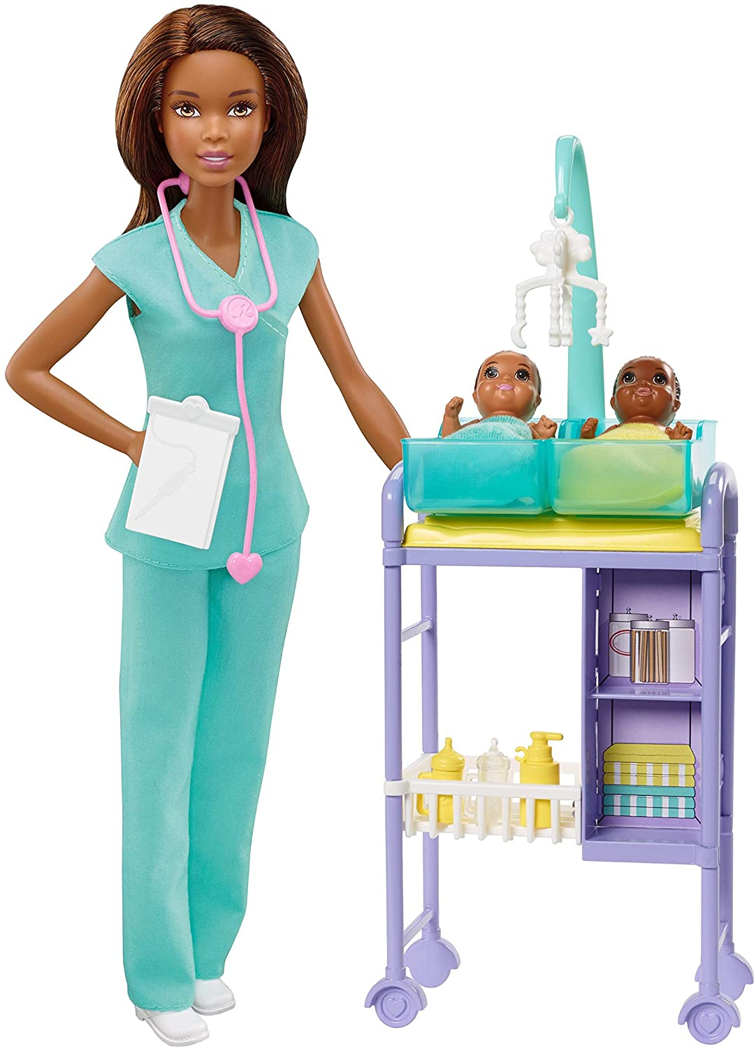 Venta Internacional-  Muñeca Barbie Careers Pediatra 2 Bebés Morena