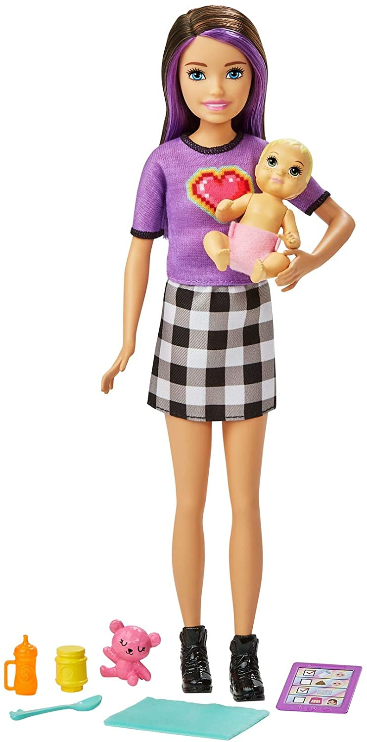 Venta Internacional- Barbie Skipper Muñeca Niñera Con Falda, Con Bebé De Juguete Y Accesorios Para Su Cuidado (ma