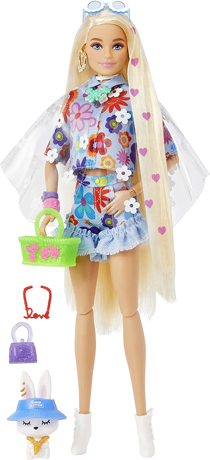 Venta Internacional- Muñeca Barbie Extra #12 En Moda Y Accesorios Florales De 2 Piezas, Con Conejito Mascota