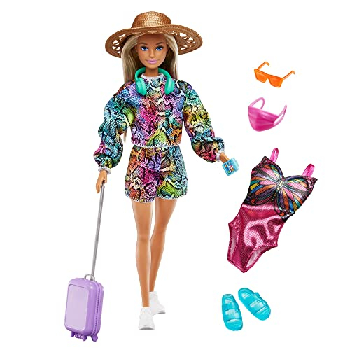 Venta Internacional- Barbie Muñeca Festiva Divertida (12 Pulgadas), Cabello Rubio Resaltado, Bolsa Y Sombrero De Viaje