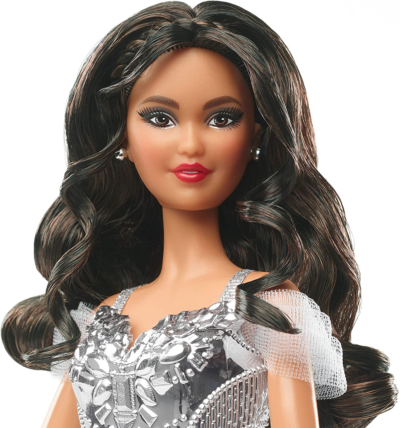 Foto 4 | Venta Internacional- Barbie Firma 2021 Muñeca Navidad (12'', Cabello Castaño) Vestido Plateado, Soporte Y Certi