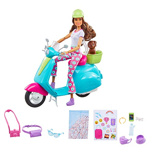 Foto 2 pulgar | Venta Internacional- Barbie - Juego De Viaje Con Muñeca Fashionista  Y Scooter, Cachorro Mascota, Pegatinas Y Accesorio