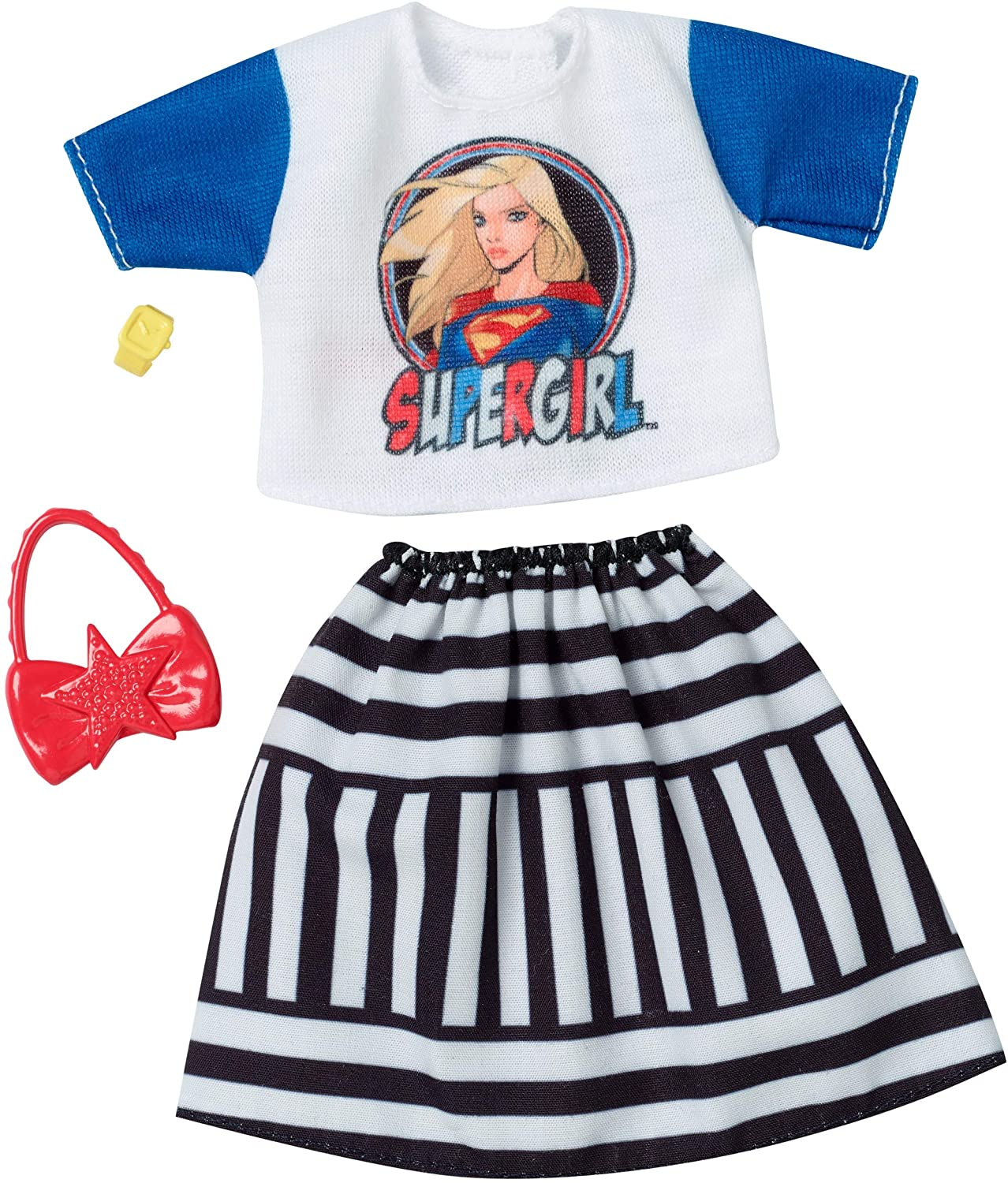 Foto 2 pulgar | Venta Internacional- Barbie Super Hero Ropa: Supergirl Top Y Falda De Rayas Con Monedero Y Reloj