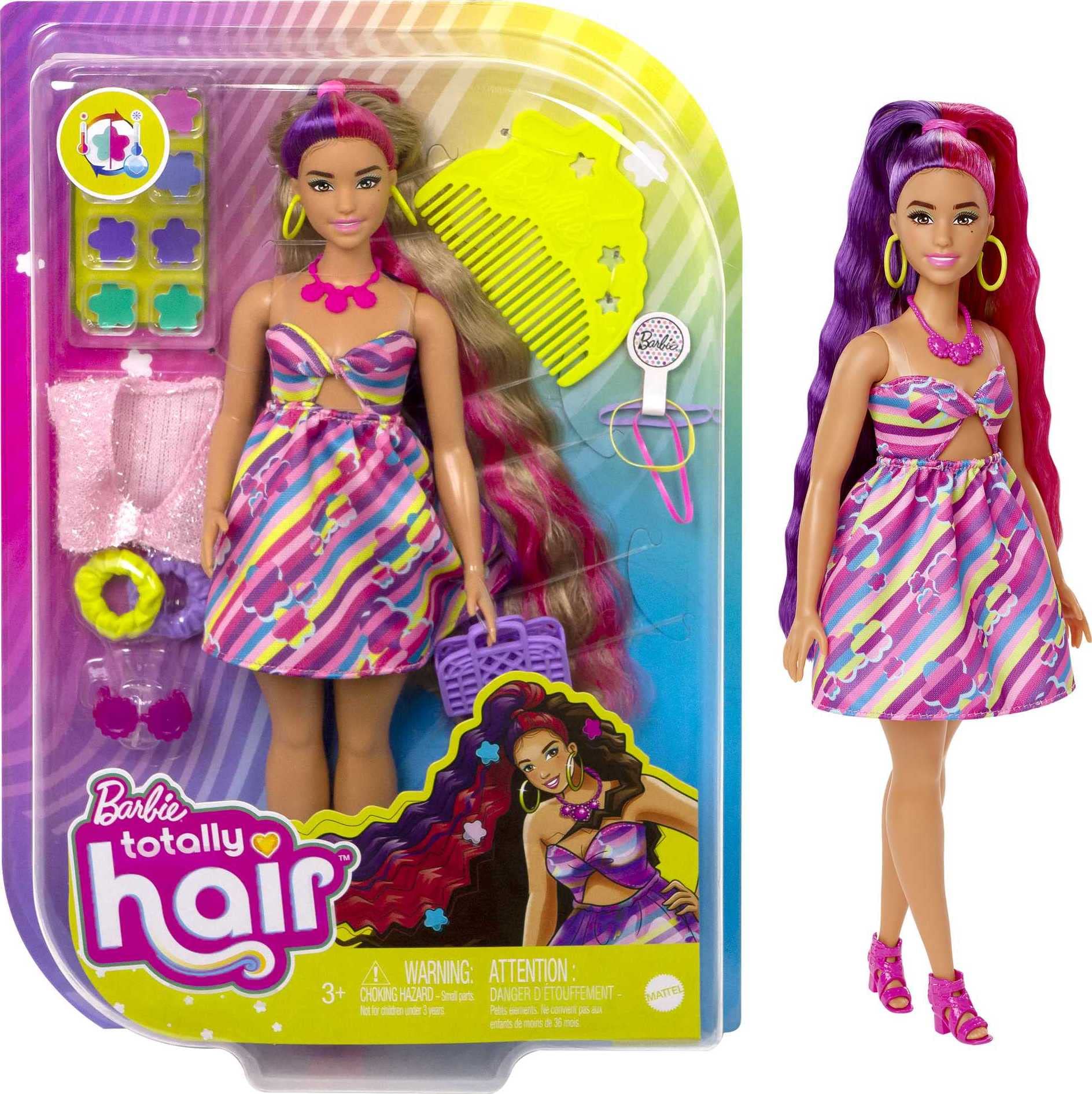 Foto 2 pulgar | Venta Internacional- Barbie Totally Hair Pelo Extralargo Flor Muñeca Morena Curvy Con Vestido Y Accesorios