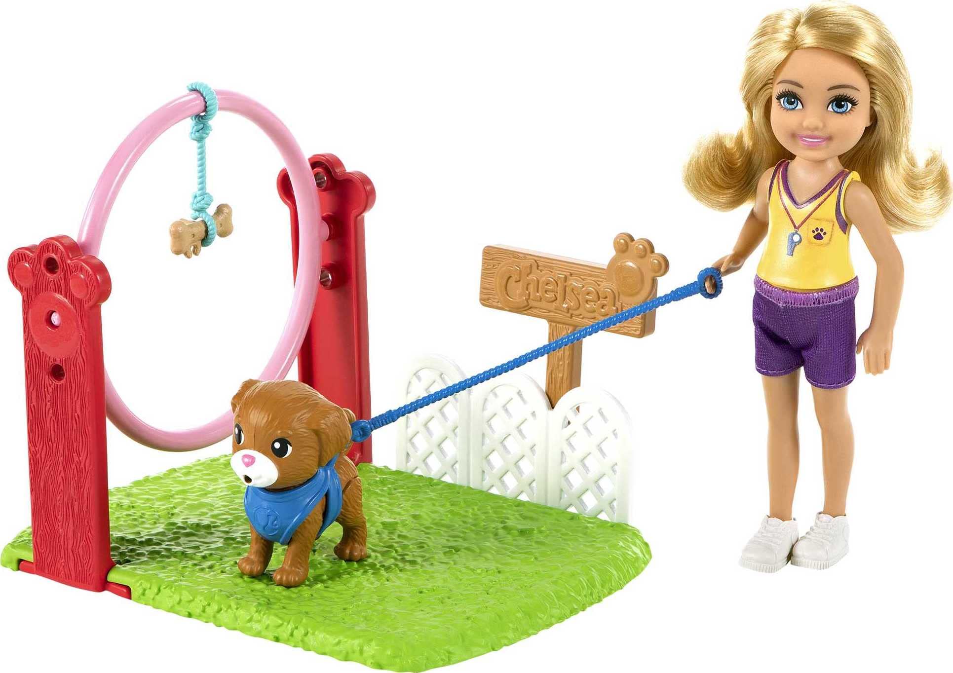 Venta Internacional- Barbie, Juego De Entrenamiento Para Perros Con Muñeca Chelsea Rubia, Perro Y Correa